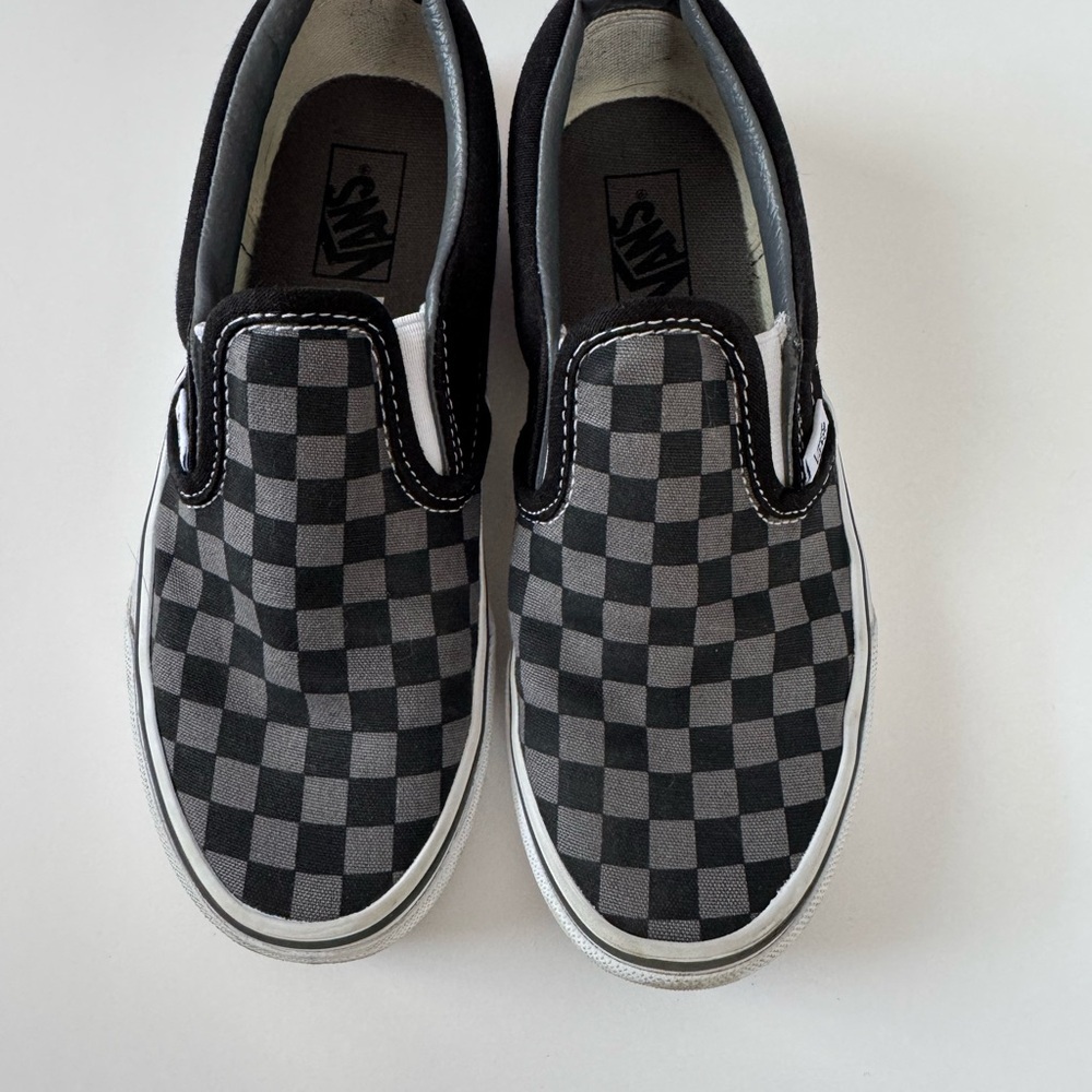 Vans Kids Checkered Slip-On Shoes - Black and Gray
